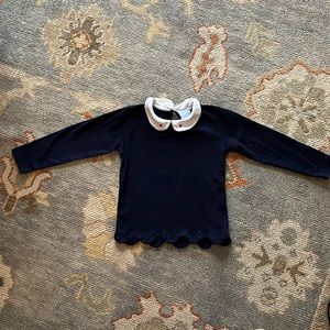 Bella Bliss navy blue Peter Pan collar cotton shirt- apple embroidery on collar